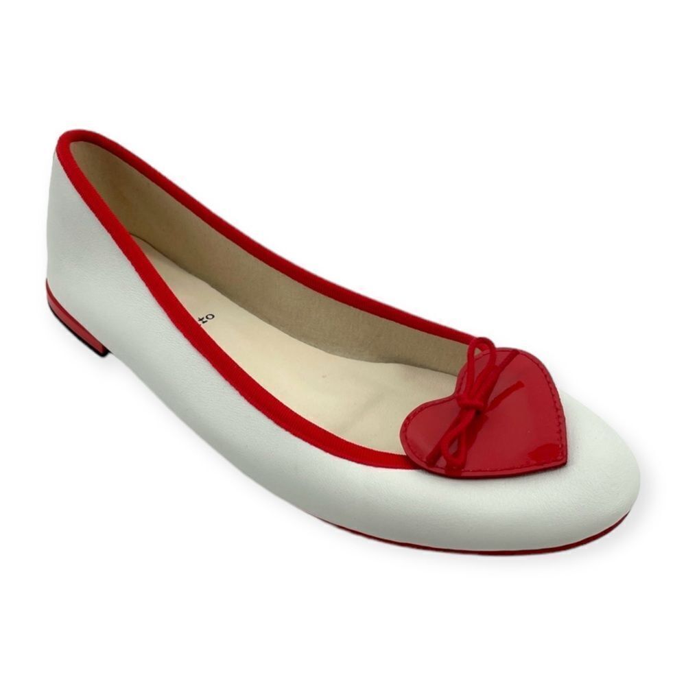 Repetto White Flats with Red Heart Detail-perfect for your Valentine ❤️